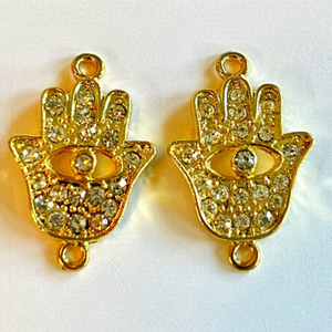 As Low As $2 Goldtone Fatima Hamsa Hand Rhinestone Crystal Charm Connector (2)